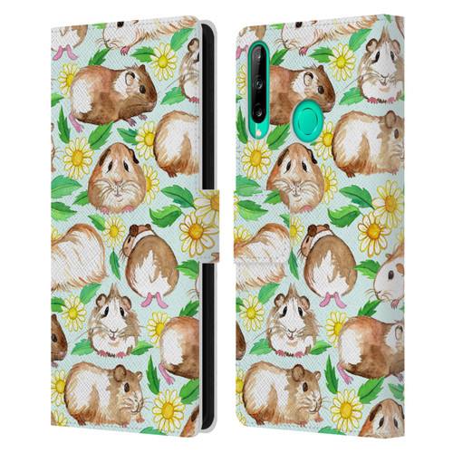 Micklyn Le Feuvre Patterns 2 Guinea Pigs And Daisies In Watercolour On Mint Leather Book Wallet Case Cover For Huawei P40 lite E