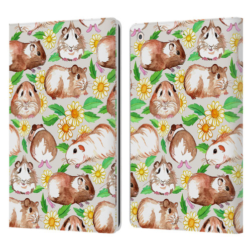 Micklyn Le Feuvre Patterns 2 Guinea Pigs And Daisies In Watercolour On Tan Leather Book Wallet Case Cover For Apple iPad 10.2 2019/2020/2021