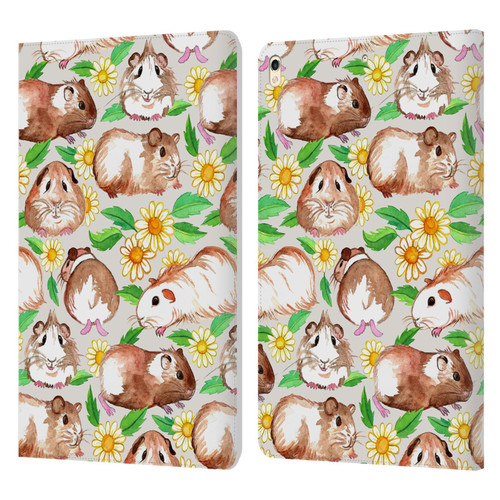 Micklyn Le Feuvre Patterns 2 Guinea Pigs And Daisies In Watercolour On Tan Leather Book Wallet Case Cover For Apple iPad Pro 10.5 (2017)