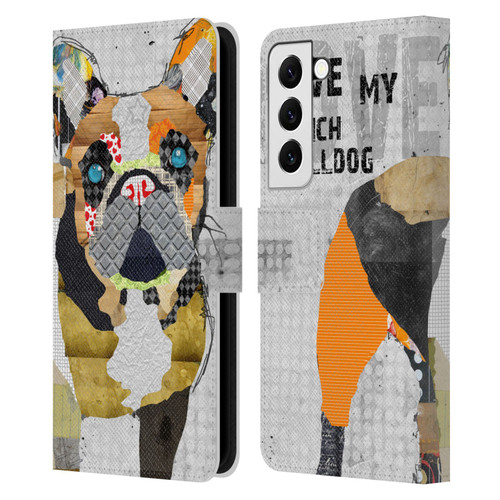 Michel Keck Dogs 4 French Bulldog Leather Book Wallet Case Cover For Samsung Galaxy S22 5G