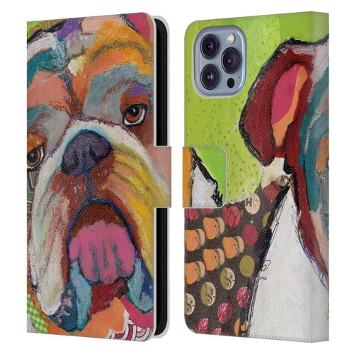 Michel Keck Dogs Bulldog Leather Book Wallet Case Cover For Apple iPhone 14