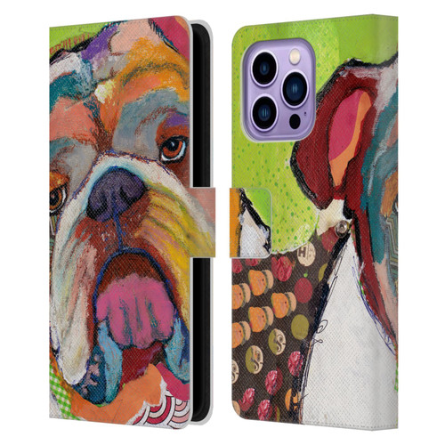 Michel Keck Dogs Bulldog Leather Book Wallet Case Cover For Apple iPhone 14 Pro Max