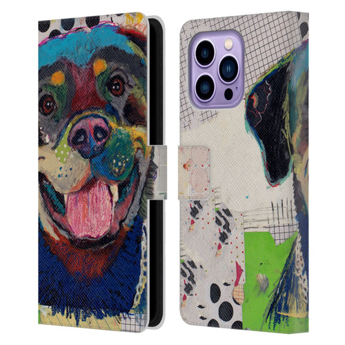 Michel Keck Dogs Rottweiler Leather Book Wallet Case Cover For Apple iPhone 14 Pro Max