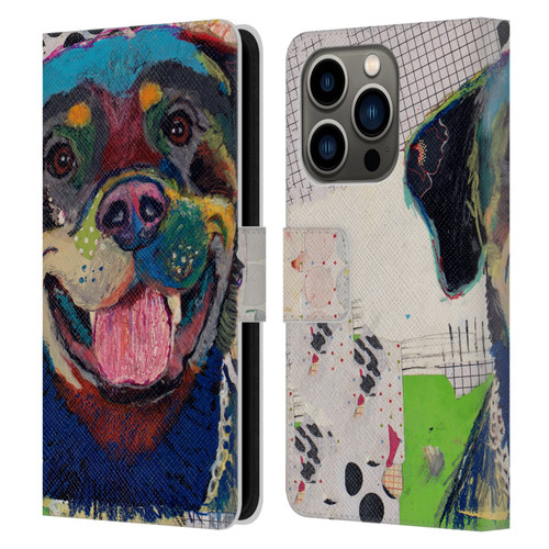 Michel Keck Dogs Rottweiler Leather Book Wallet Case Cover For Apple iPhone 14 Pro