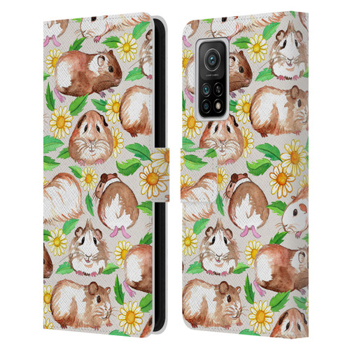 Micklyn Le Feuvre Patterns 2 Guinea Pigs And Daisies In Watercolour On Tan Leather Book Wallet Case Cover For Xiaomi Mi 10T 5G