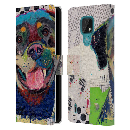 Michel Keck Dogs Rottweiler Leather Book Wallet Case Cover For Motorola Moto E7