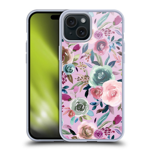 Ninola Lilac Floral Sweet Roses Soft Gel Case for Apple iPhone 15 Plus & MagSafe
