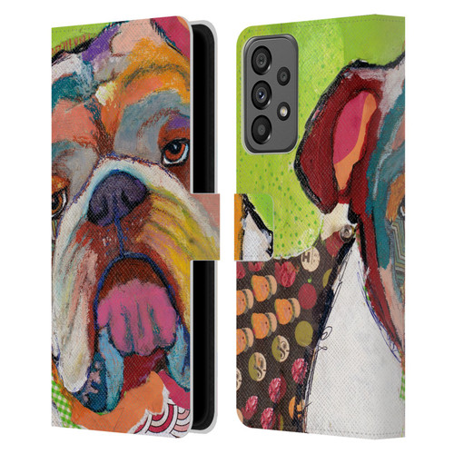 Michel Keck Dogs Bulldog Leather Book Wallet Case Cover For Samsung Galaxy A73 5G (2022)