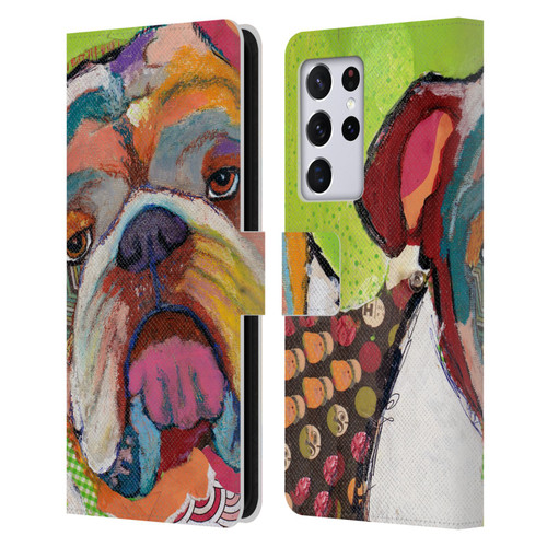 Michel Keck Dogs Bulldog Leather Book Wallet Case Cover For Samsung Galaxy S21 Ultra 5G