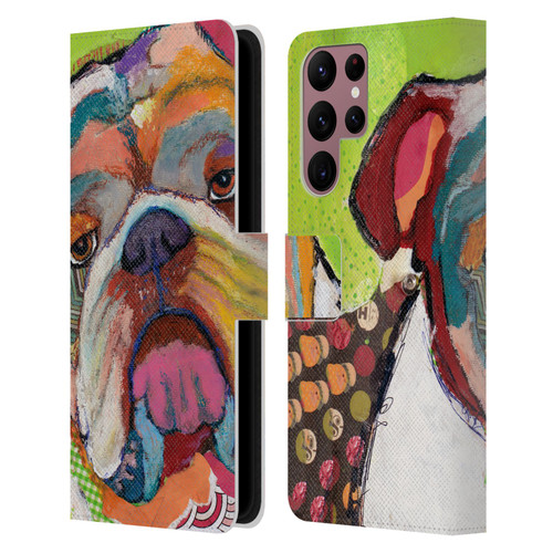 Michel Keck Dogs Bulldog Leather Book Wallet Case Cover For Samsung Galaxy S22 Ultra 5G