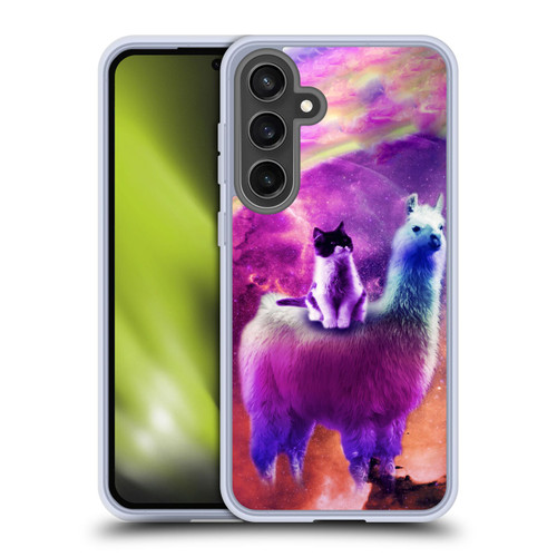 Random Galaxy Space Llama Purple Galaxy Cat Soft Gel Case for Samsung Galaxy S24 FE & MagSafe