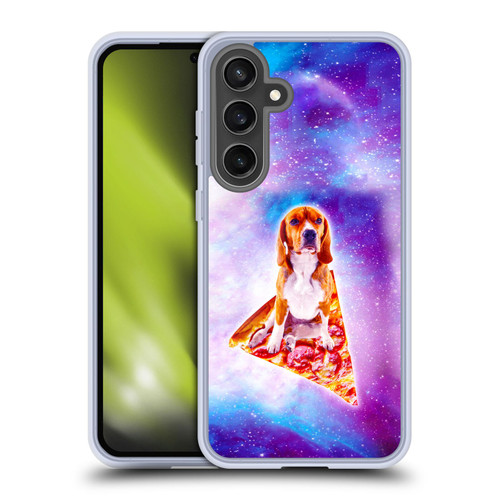 Random Galaxy Space Pizza Ride Blue Galaxy Dog Soft Gel Case for Samsung Galaxy S24 FE & MagSafe