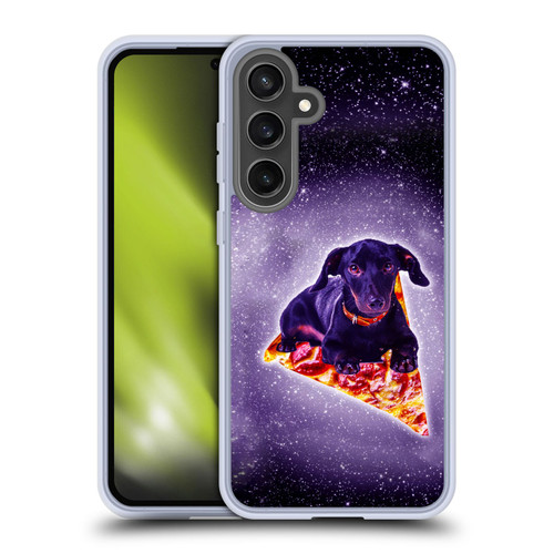 Random Galaxy Space Pizza Ride Purple Galaxy Black Dog Soft Gel Case for Samsung Galaxy S24 FE & MagSafe