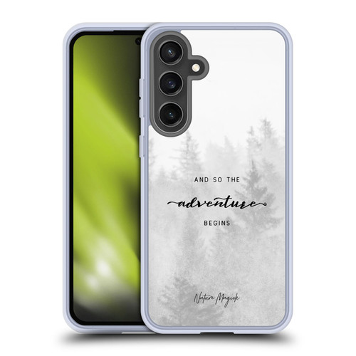 Nature Magick So The Adventure Begins Quote Black And White Forest Soft Gel Case for Samsung Galaxy S24 FE & MagSafe