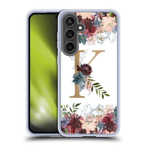 Nature Magick Flowers Monogram Floral Gold Letter K Soft Gel Case for Samsung Galaxy S24 FE & MagSafe