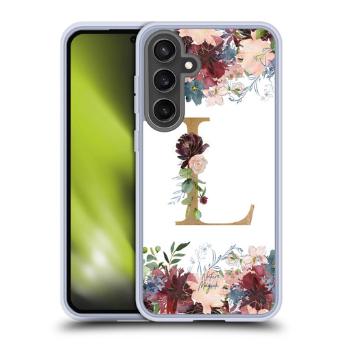 Nature Magick Flowers Monogram Floral Gold Letter L Soft Gel Case for Samsung Galaxy S24 FE & MagSafe