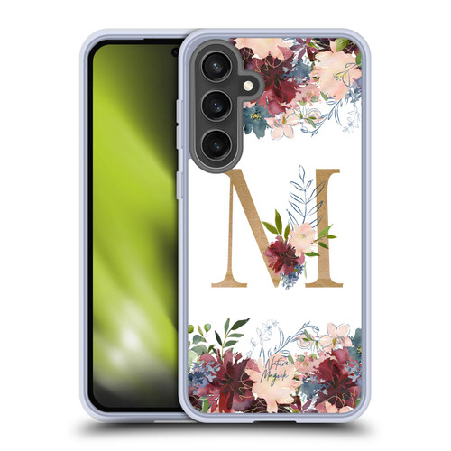 Nature Magick Flowers Monogram Floral Gold Letter M Soft Gel Case for Samsung Galaxy S24 FE & MagSafe