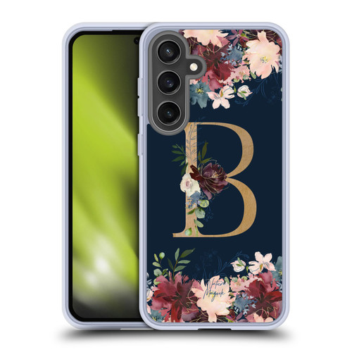 Nature Magick Floral Monogram Gold Navy Letter B Soft Gel Case for Samsung Galaxy S24 FE & MagSafe