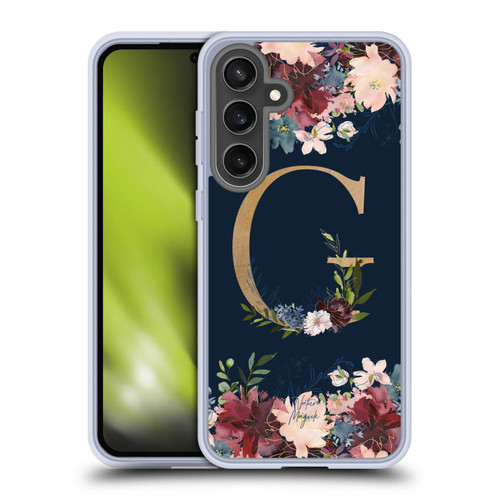 Nature Magick Floral Monogram Gold Navy Letter G Soft Gel Case for Samsung Galaxy S24 FE & MagSafe