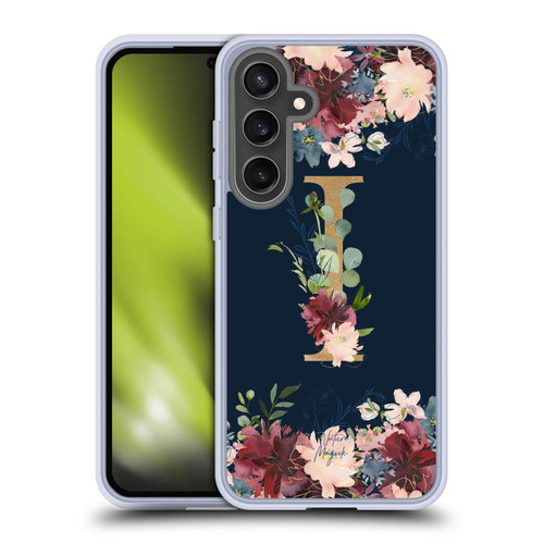 Nature Magick Floral Monogram Gold Navy Letter I Soft Gel Case for Samsung Galaxy S24 FE & MagSafe