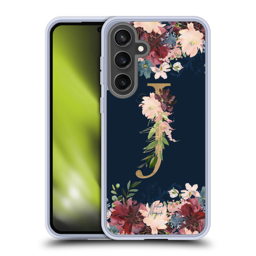 Nature Magick Floral Monogram Gold Navy Letter J Soft Gel Case for Samsung Galaxy S24 FE & MagSafe