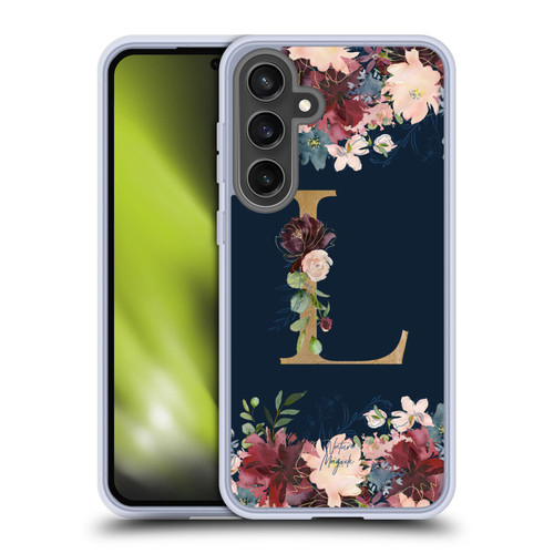 Nature Magick Floral Monogram Gold Navy Letter L Soft Gel Case for Samsung Galaxy S24 FE & MagSafe