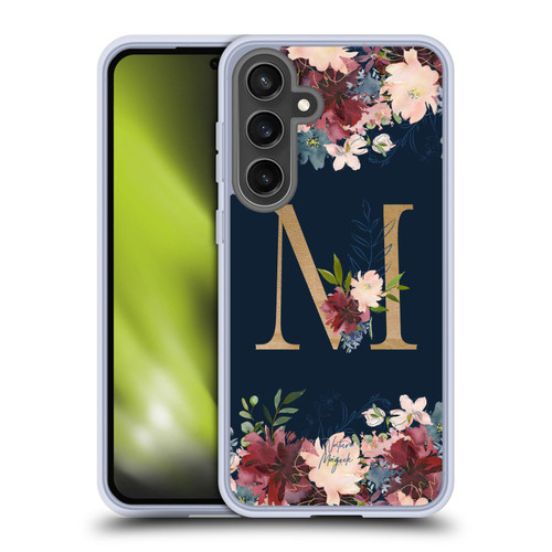 Nature Magick Floral Monogram Gold Navy Letter M Soft Gel Case for Samsung Galaxy S24 FE & MagSafe