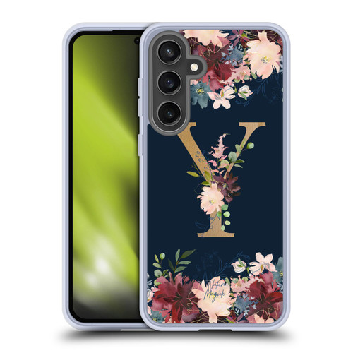 Nature Magick Floral Monogram Gold Navy 2 Letter Y Soft Gel Case for Samsung Galaxy S24 FE & MagSafe