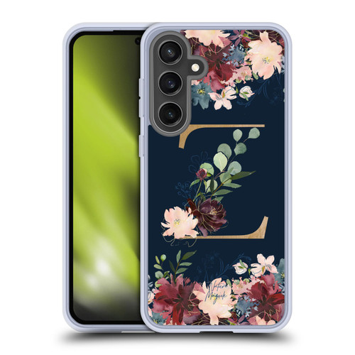 Nature Magick Floral Monogram Gold Navy 2 Letter Z Soft Gel Case for Samsung Galaxy S24 FE & MagSafe