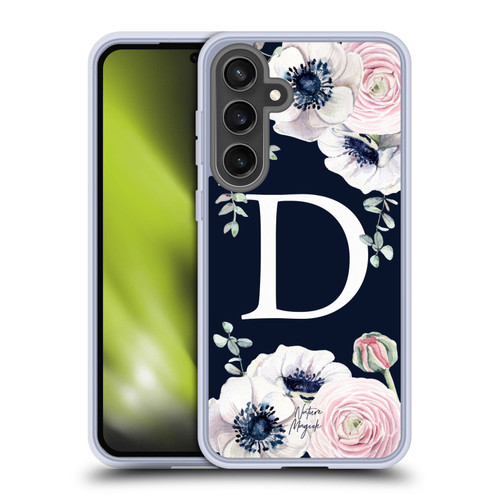 Nature Magick Floral Monogram Navy Flowers 1 Letter D Soft Gel Case for Samsung Galaxy S24 FE & MagSafe
