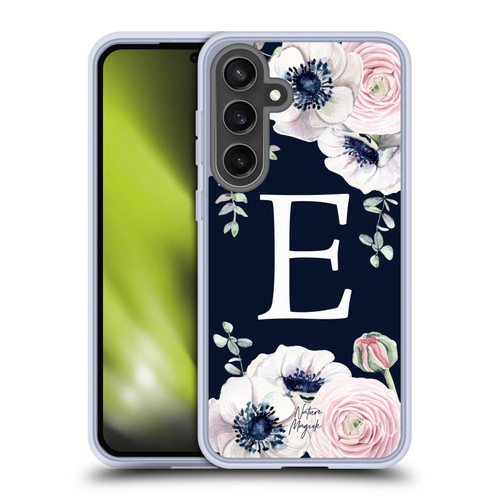 Nature Magick Floral Monogram Navy Flowers 1 Letter E Soft Gel Case for Samsung Galaxy S24 FE & MagSafe