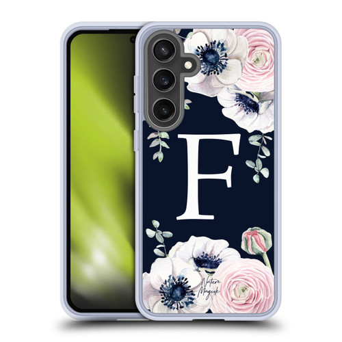 Nature Magick Floral Monogram Navy Flowers 1 Letter F Soft Gel Case for Samsung Galaxy S24 FE & MagSafe
