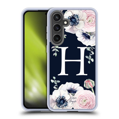 Nature Magick Floral Monogram Navy Flowers 1 Letter H Soft Gel Case for Samsung Galaxy S24 FE & MagSafe