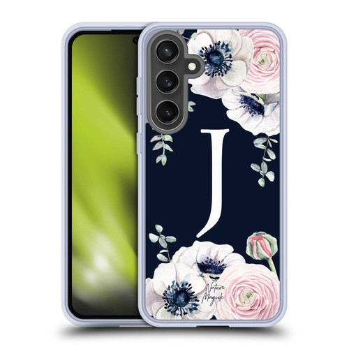 Nature Magick Floral Monogram Navy Flowers 1 Letter J Soft Gel Case for Samsung Galaxy S24 FE & MagSafe