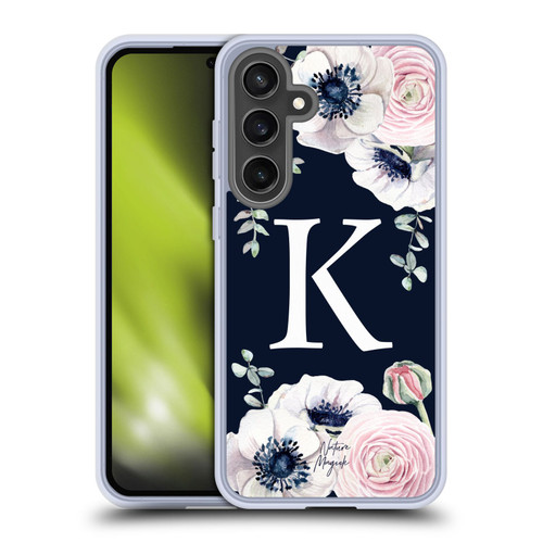 Nature Magick Floral Monogram Navy Flowers 1 Letter K Soft Gel Case for Samsung Galaxy S24 FE & MagSafe