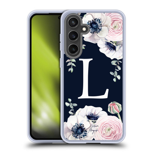 Nature Magick Floral Monogram Navy Flowers 1 Letter L Soft Gel Case for Samsung Galaxy S24 FE & MagSafe