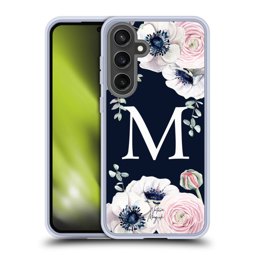 Nature Magick Floral Monogram Navy Flowers 1 Letter M Soft Gel Case for Samsung Galaxy S24 FE & MagSafe