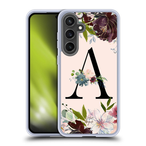 Nature Magick Rose Gold Flowers Monogram 1 Letter A Soft Gel Case for Samsung Galaxy S24 FE & MagSafe