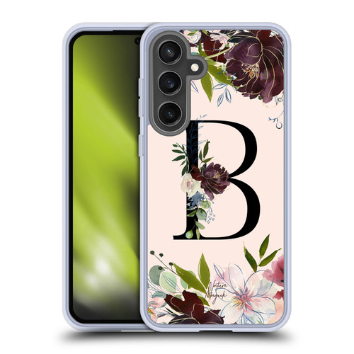 Nature Magick Rose Gold Flowers Monogram 1 Letter B Soft Gel Case for Samsung Galaxy S24 FE & MagSafe