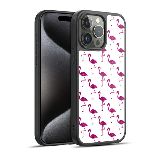 PLdesign Sparkly Flamingo Pink Pattern On White Gel Armour Case For Apple iPhone 15 Pro Max