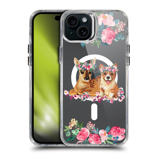 Monika Strigel Flower Collection Fawn & Corgi SHOCKPROOF BUMPER CASE COMPATIBLE WITH Apple iPhone 15 Plus & MAGSAFE