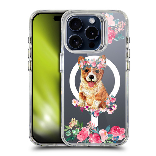 Monika Strigel Flower Collection Corgi SHOCKPROOF BUMPER CASE COMPATIBLE WITH Apple iPhone 15 Pro & MAGSAFE