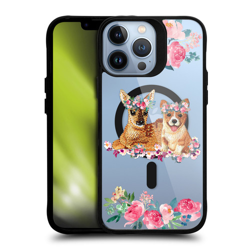 Monika Strigel Flower Collection Fawn & Corgi BLACK SHOCKPROOF BUMPER CASE COMPATIBLE WITH Apple iPhone 13 Pro Max & MAGSAFE