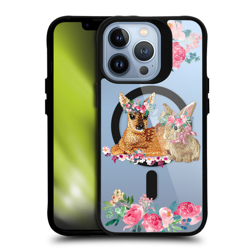 Monika Strigel Flower Collection Fawn & Bunny BLACK SHOCKPROOF BUMPER CASE COMPATIBLE WITH Apple iPhone 13 Pro & MAGSAFE