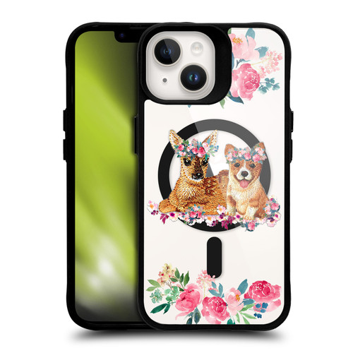 Monika Strigel Flower Collection Fawn & Corgi BLACK SHOCKPROOF BUMPER CASE COMPATIBLE WITH Apple iPhone 14 & MAGSAFE