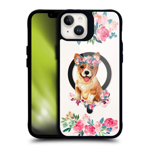 Monika Strigel Flower Collection Corgi BLACK SHOCKPROOF BUMPER CASE COMPATIBLE WITH Apple iPhone 14 Plus & MAGSAFE