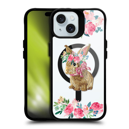Monika Strigel Flower Collection Bunny BLACK SHOCKPROOF BUMPER CASE COMPATIBLE WITH Apple iPhone 15 & MAGSAFE