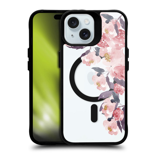 Monika Strigel Flower Collection My Rose Garden BLACK SHOCKPROOF BUMPER CASE COMPATIBLE WITH Apple iPhone 15 & MAGSAFE