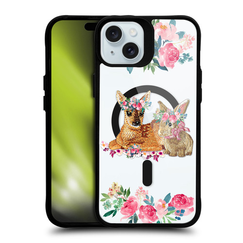 Monika Strigel Flower Collection Fawn & Bunny BLACK SHOCKPROOF BUMPER CASE COMPATIBLE WITH Apple iPhone 15 Plus & MAGSAFE