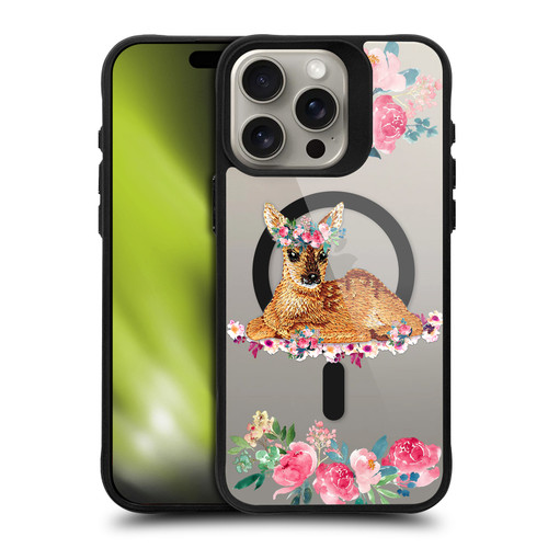 Monika Strigel Flower Collection Fawn BLACK SHOCKPROOF BUMPER CASE COMPATIBLE WITH Apple iPhone 15 Pro Max & MAGSAFE